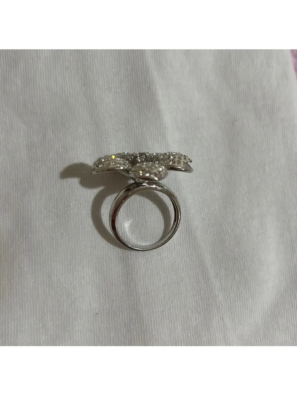 Silver-Tone Crystal Flower Statement Ring - Sparkling Floral Design